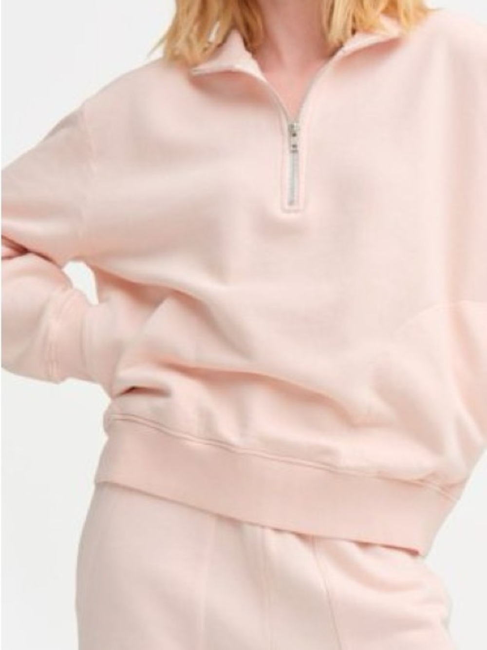 NWT MATE the Label Baby Pink Organic Fleece Quarter Zip Sweatshirt